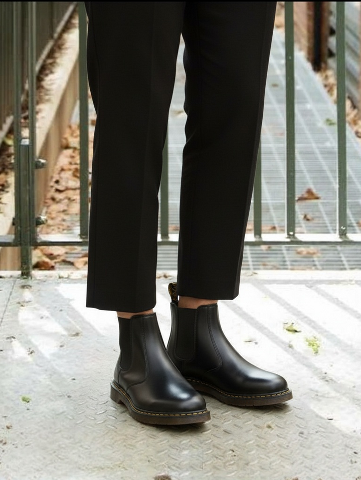 Side Gore Black Mid-Top Leather boots｜BM-SH-14