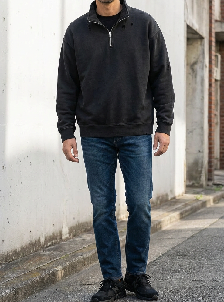 Washed Black Edition Half-Zip Hoodie｜BM-T-138