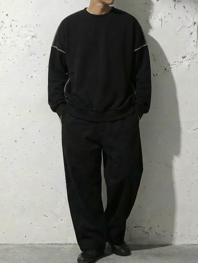 Plain Patchwork Round Neck Sweat Shirt｜BM-T-142