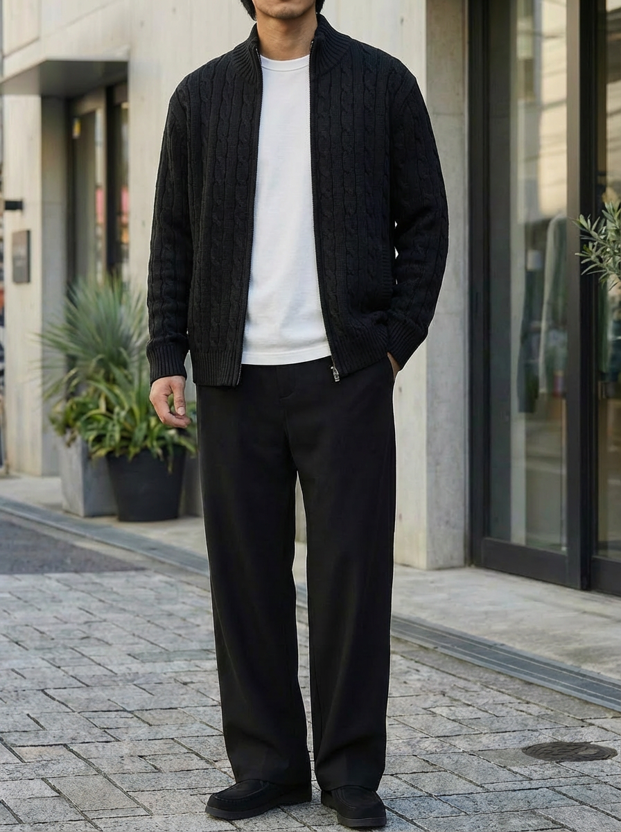 Shoulder Twist Zip Luxe Cardigan｜BM-T-139