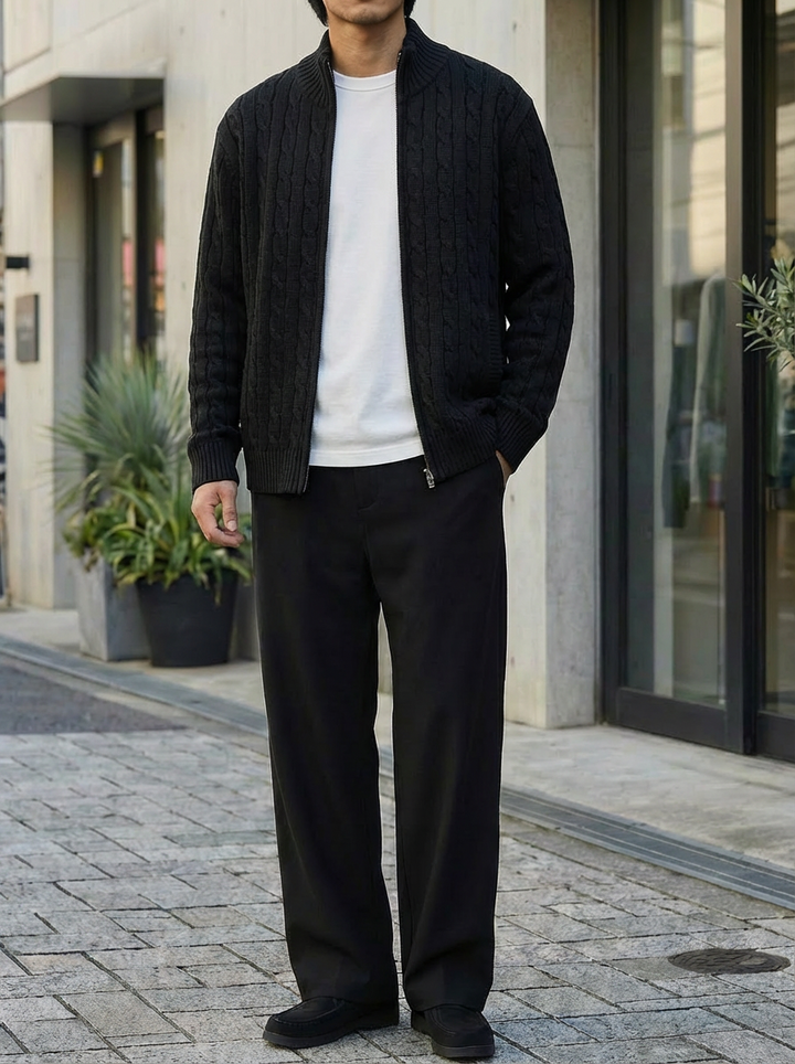 Shoulder Twist Zip Luxe Cardigan｜BM-T-139