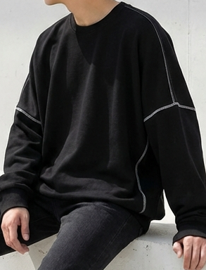 Plain Patchwork Round Neck Sweat Shirt｜BM-T-142