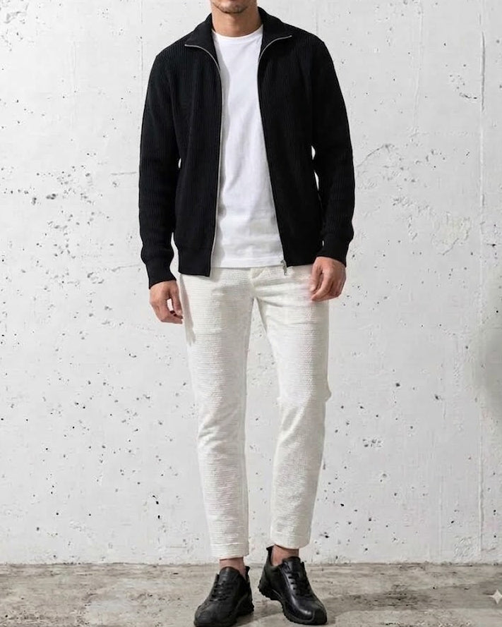 Dense-Rib Stand Collar Zip Knit｜BM-T-180