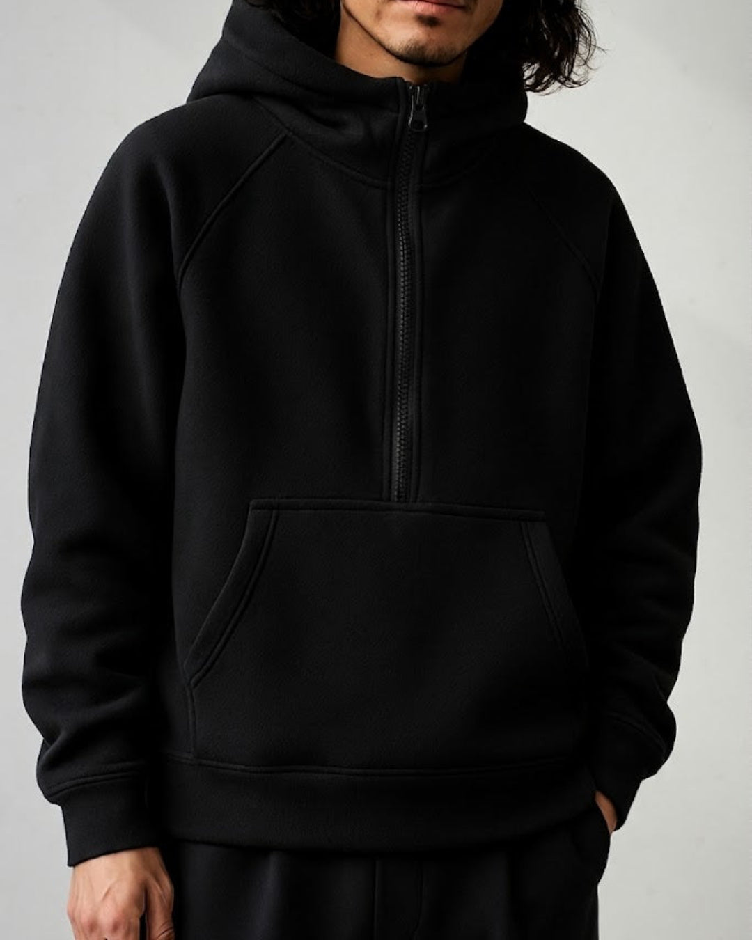 Fleece Pullover Hoodie Half Zip Design｜BM-T-127
