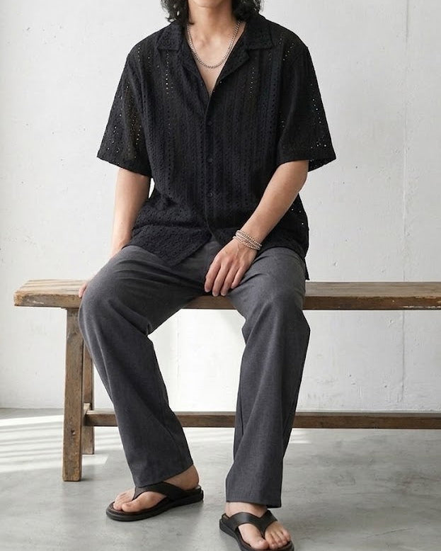 Breathable Mesh Cuban Urban Black Shirt｜BM-T-172