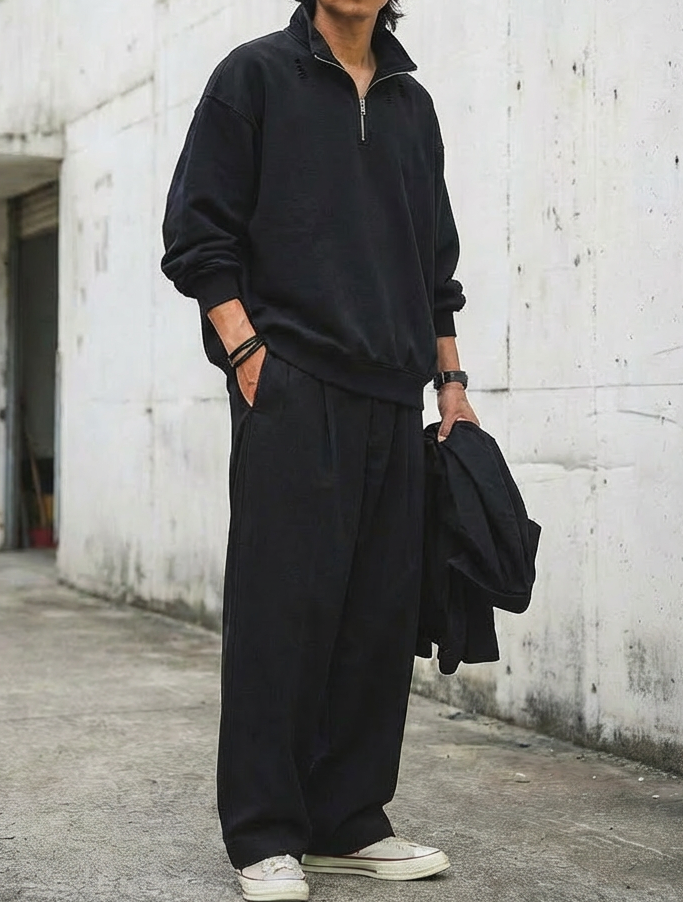 Washed Black Edition Half-Zip Hoodie｜BM-T-138