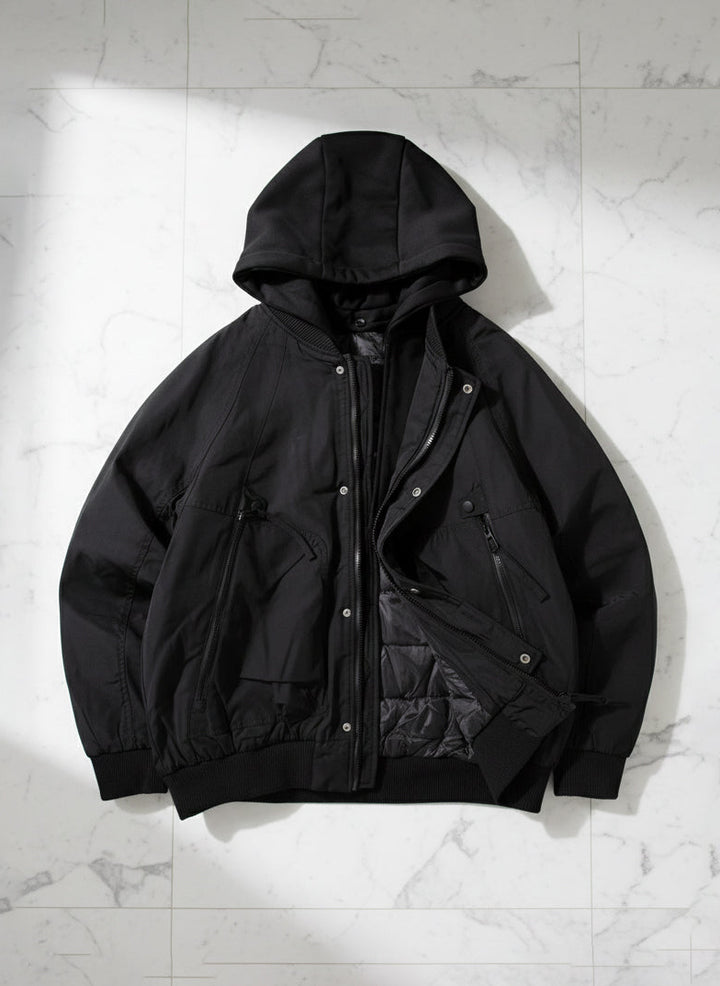 Layered Style Hood Warm Bomber Jacket ｜BM-O-121