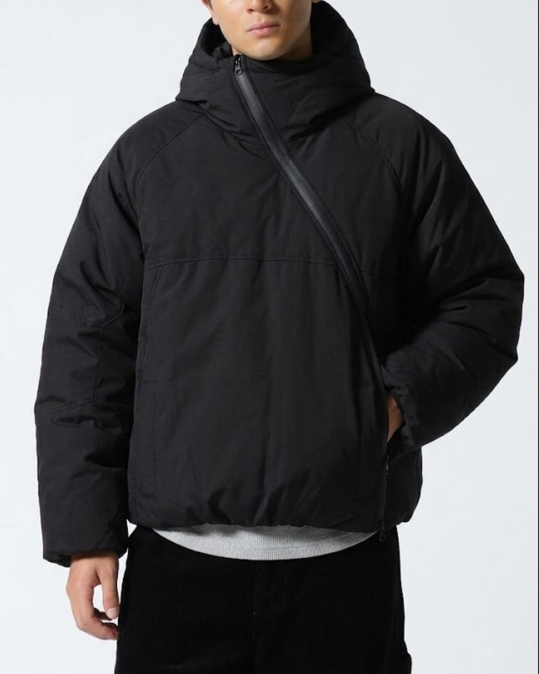 Diagonal Zip Hooded Padded Jacket｜BM-O-151