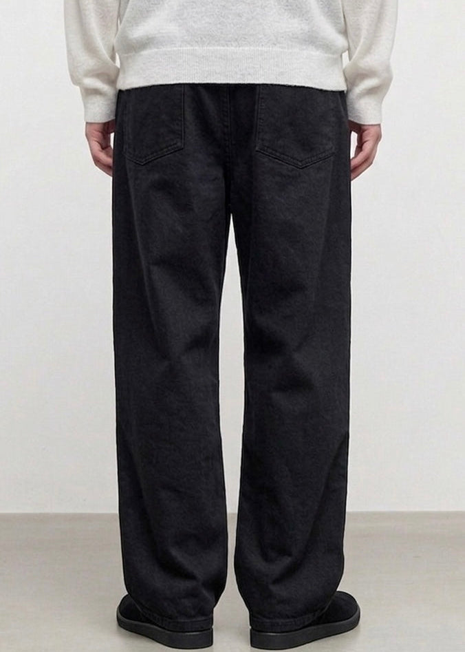 3D Arc-Cut Wide-Leg Black Trousers｜BM-B-138