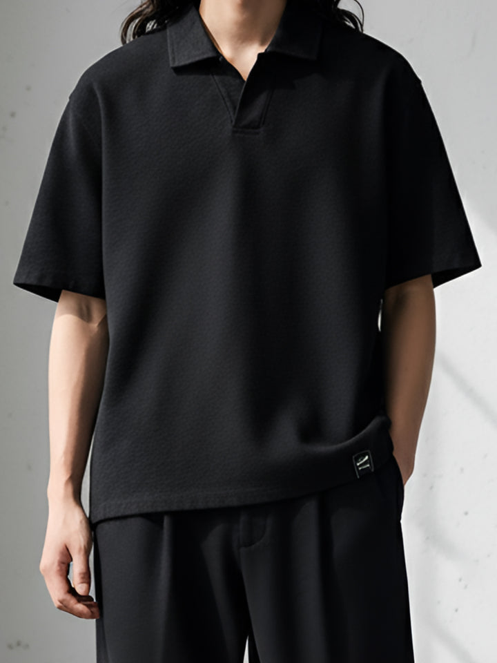 Loose Half Sleeve Textured Knit Polo｜BM-T125