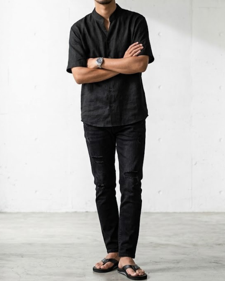 Minimal Mao Collar Short Sleeve Shirt｜BM-T-170
