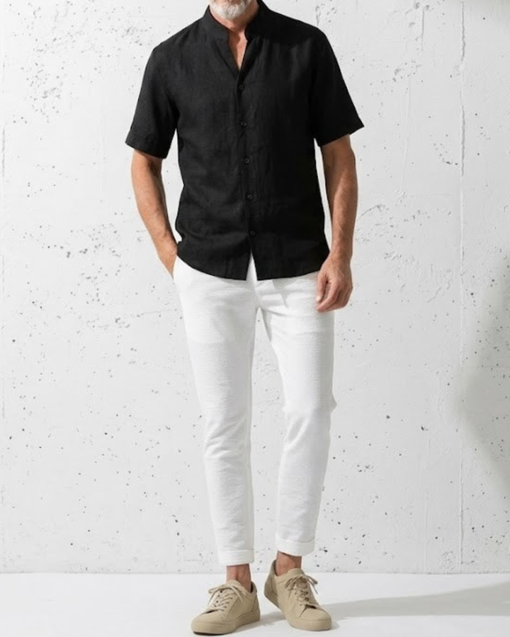 Minimal Mao Collar Short Sleeve Shirt｜BM-T-170