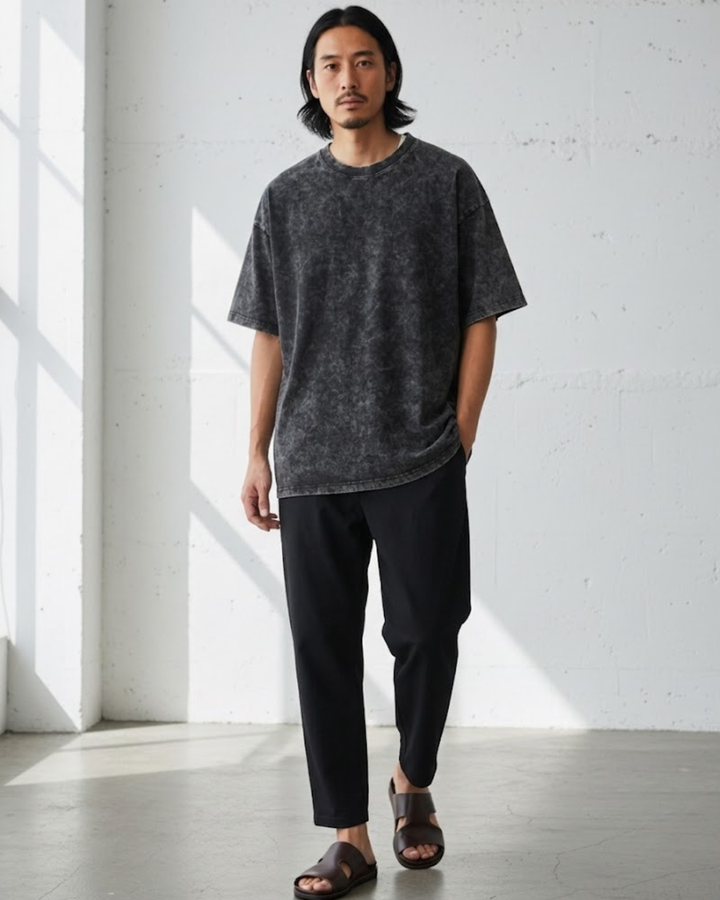 Vintage Texture Washed Half Sleeve Tee｜BM-T-123