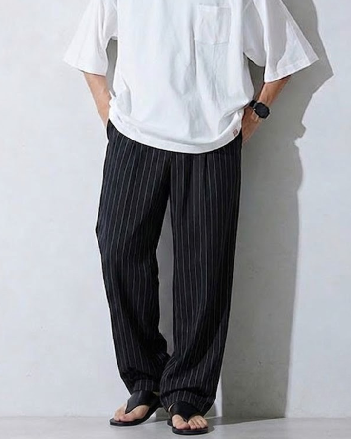 High-Drape Straight Pinstripe Trousers｜BM-B-151