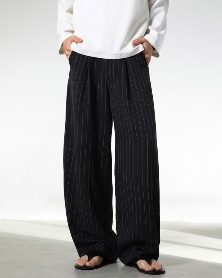 High-Drape Straight Pinstripe Trousers｜BM-B-151