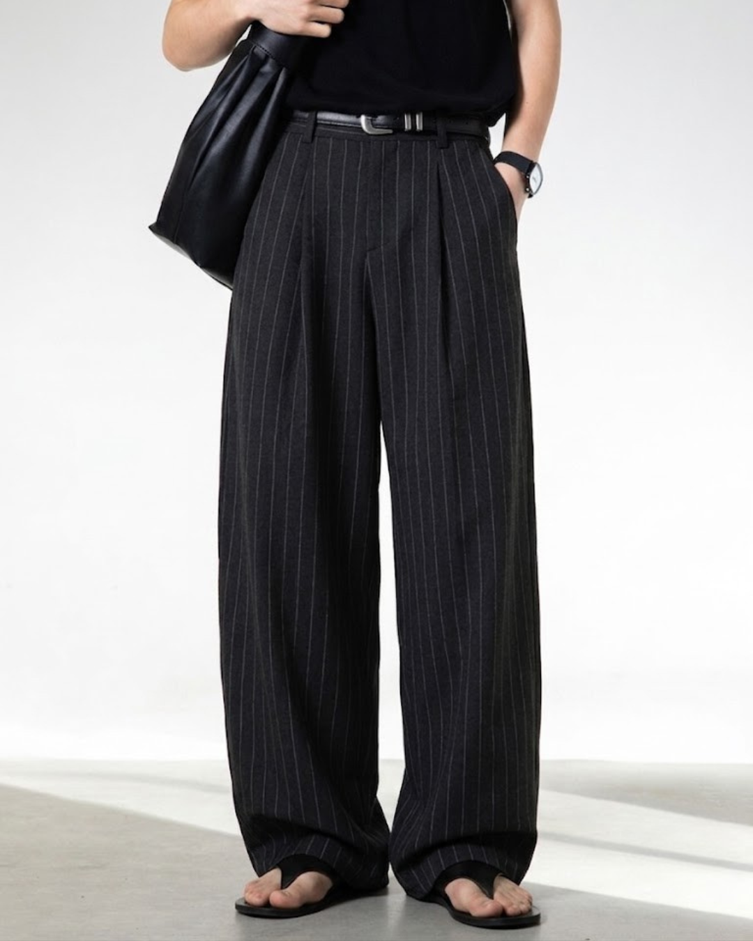 High-Drape Straight Pinstripe Trousers｜BM-B-151