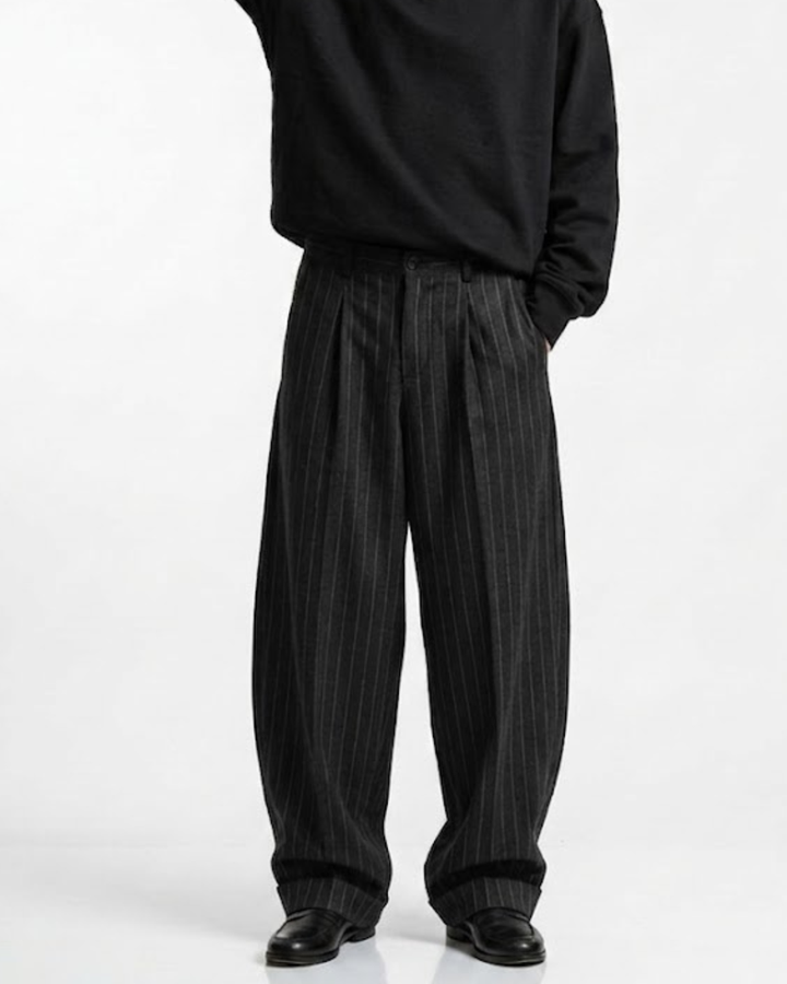 High-Drape Straight Pinstripe Trousers｜BM-B-151