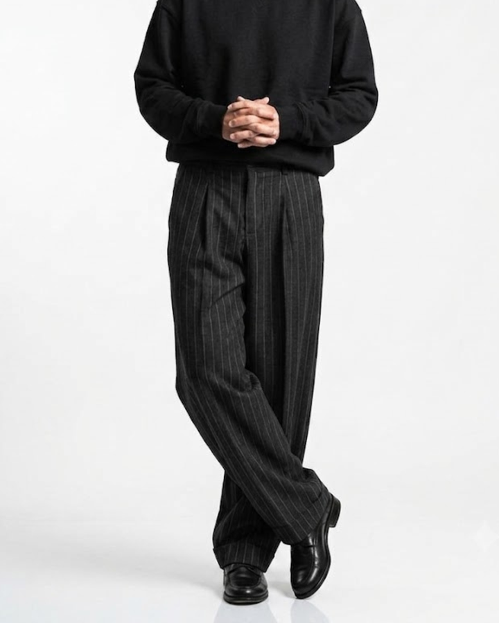High-Drape Straight Pinstripe Trousers｜BM-B-151