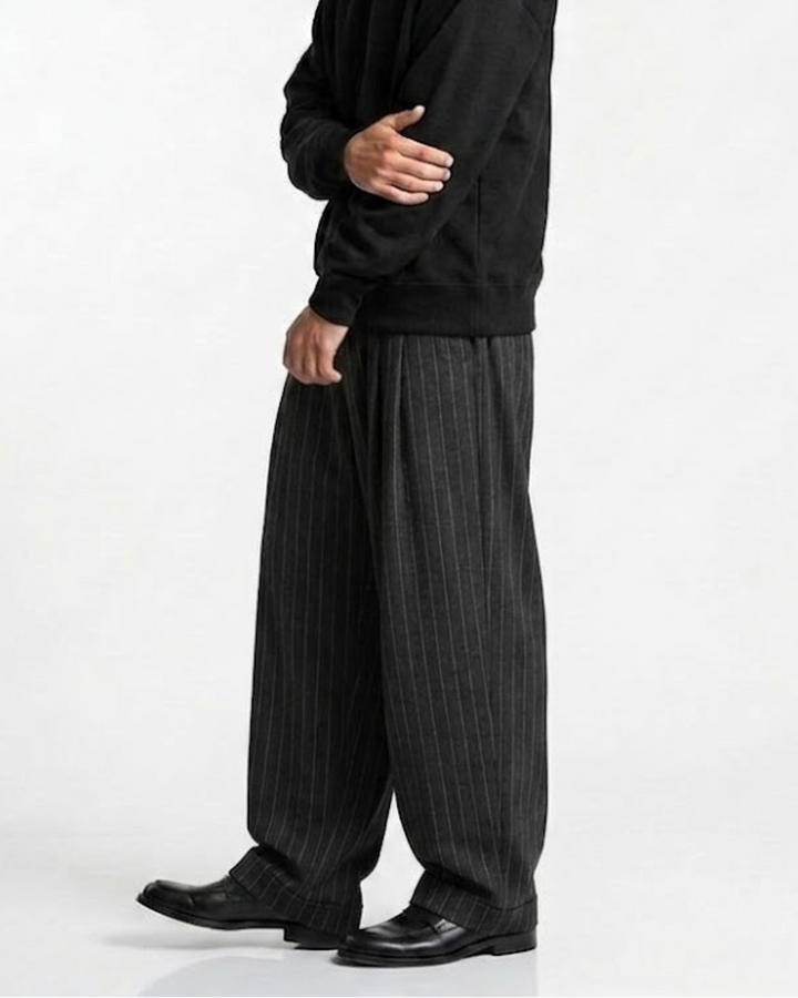 High-Drape Straight Pinstripe Trousers｜BM-B-151