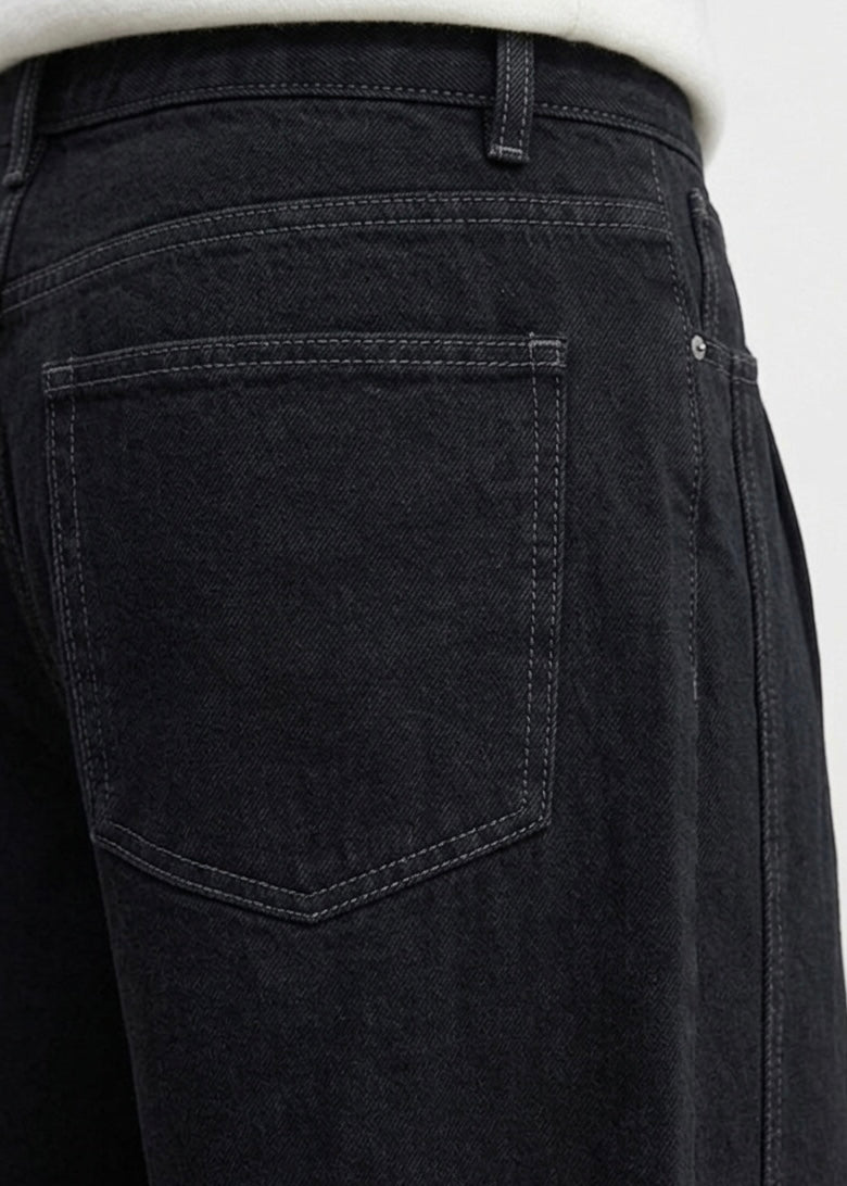 3D Arc-Cut Wide-Leg Black Trousers｜BM-B-138
