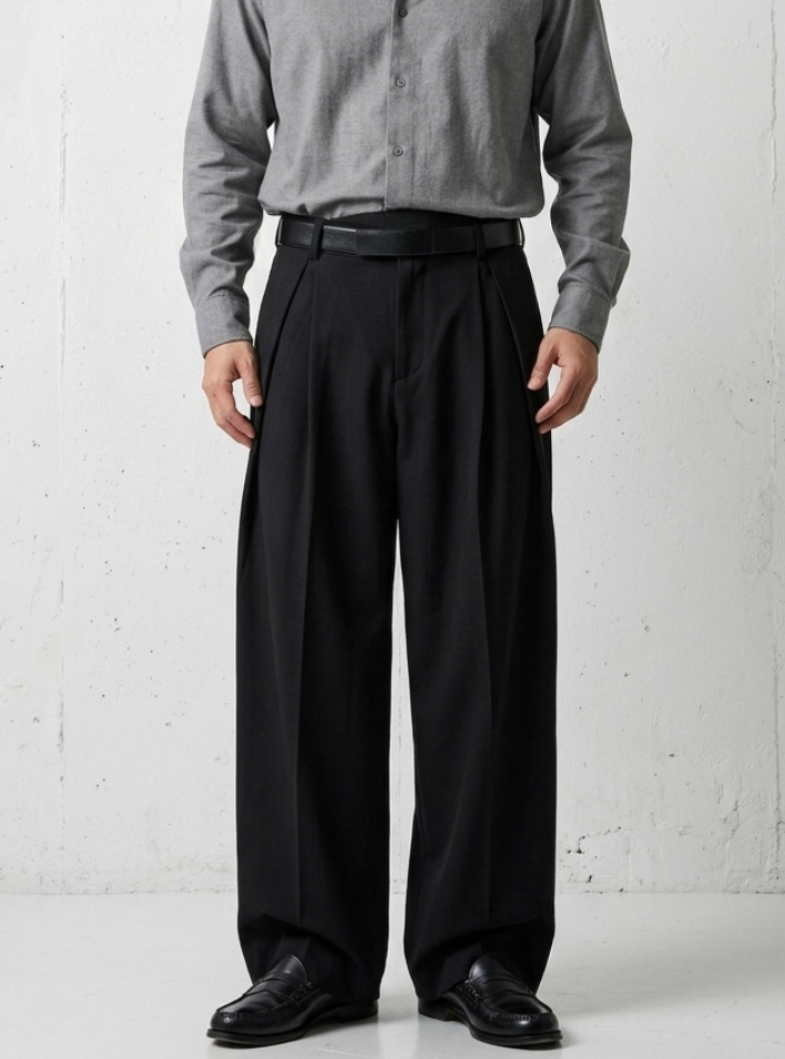 Architectural Wide-Leg Noir Trousers｜BM-B-139