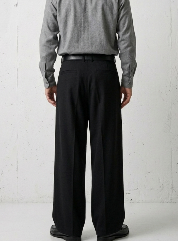 Architectural Wide-Leg Noir Trousers｜BM-B-139
