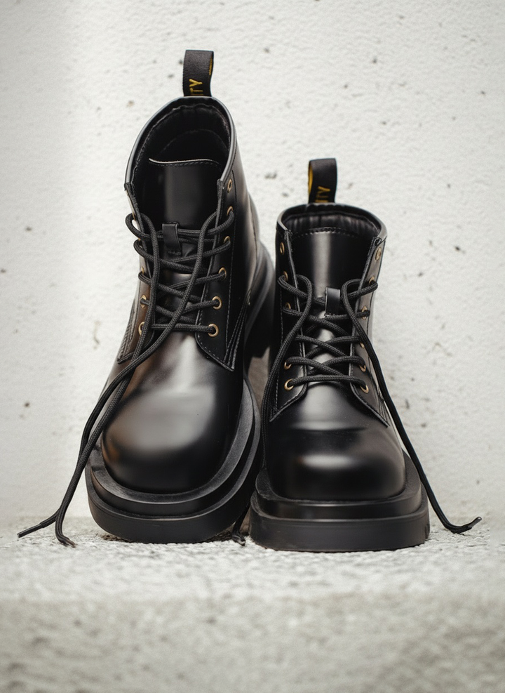High-Top Black Leather Derby Shoes｜BM-SH-12