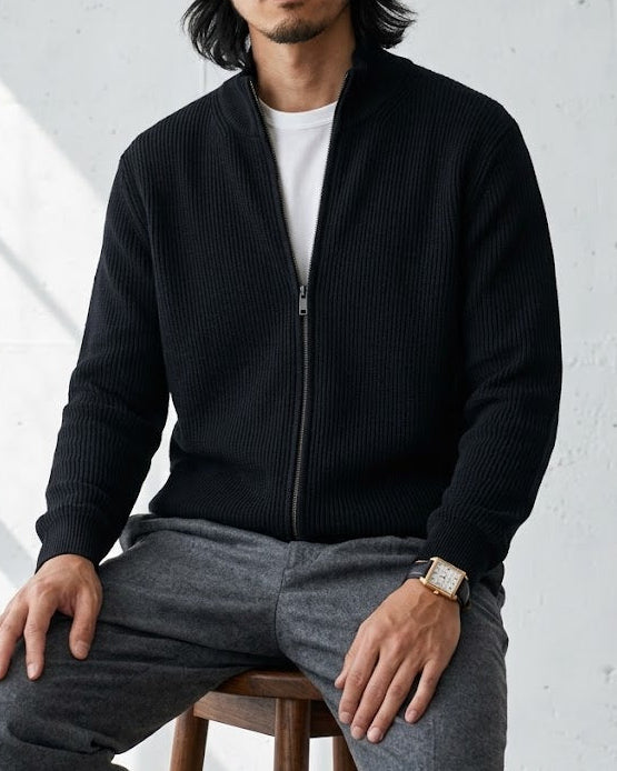 Dense-Rib Stand Collar Zip Knit｜BM-T-180