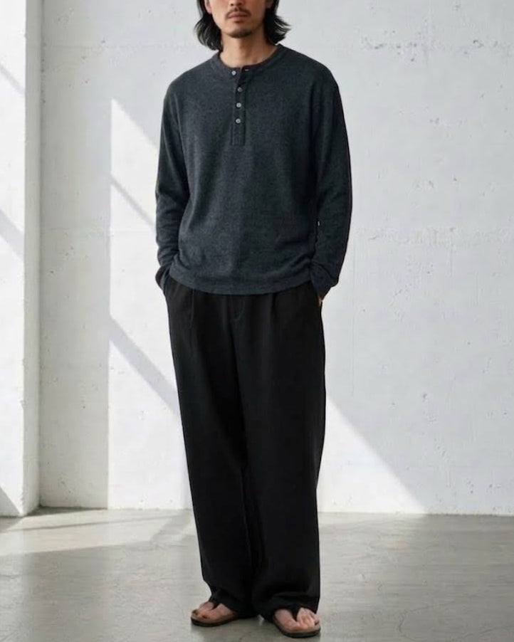 Premium Cashmere Acetate Henley Knit｜BM-T-176