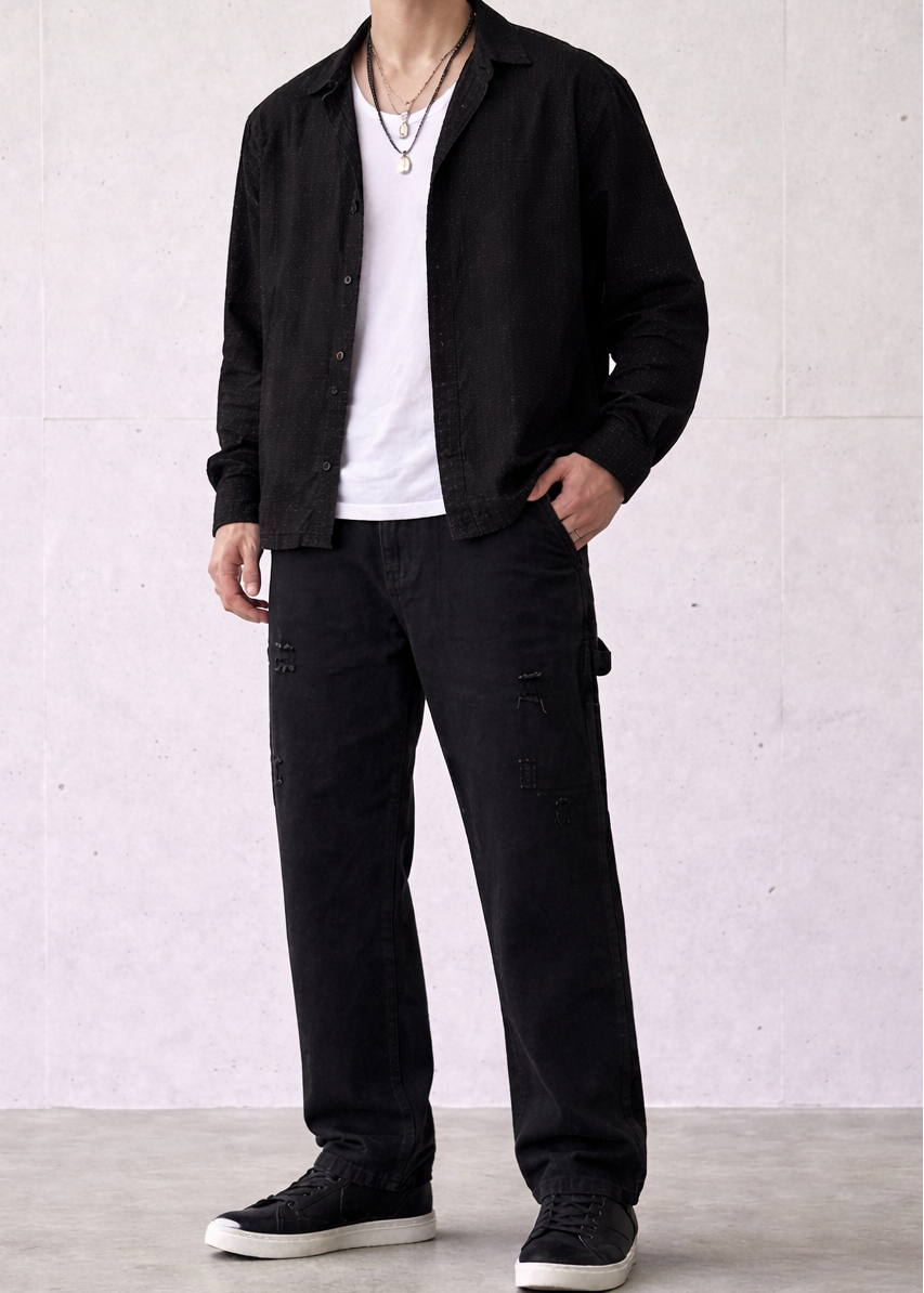 Vintage-Washed Pearl Canvas Work Pants｜BM-B-137