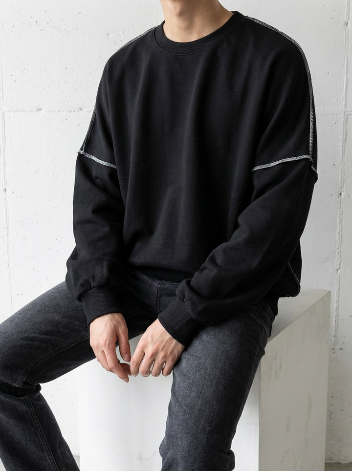 Plain Patchwork Round Neck Sweat Shirt｜BM-T-142