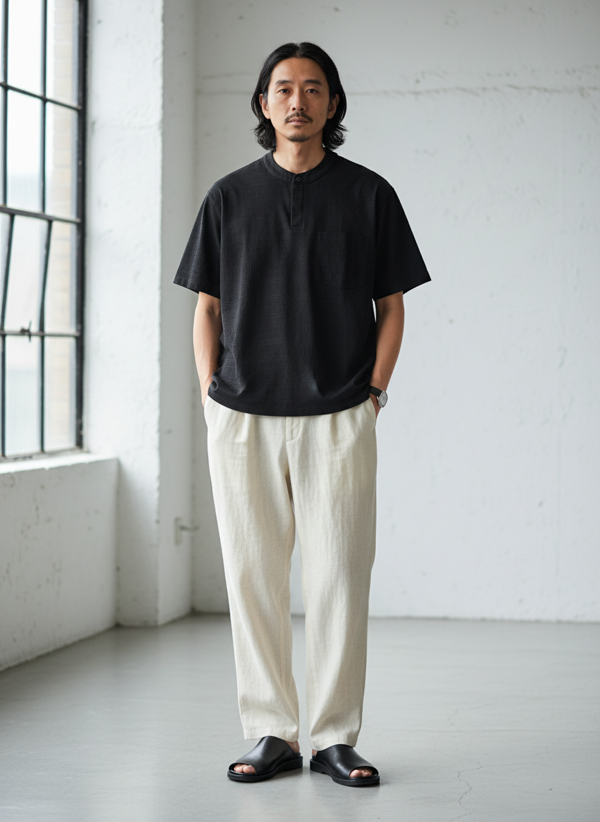 Soft Breathable Relaxed Henley Tee｜BM-T124