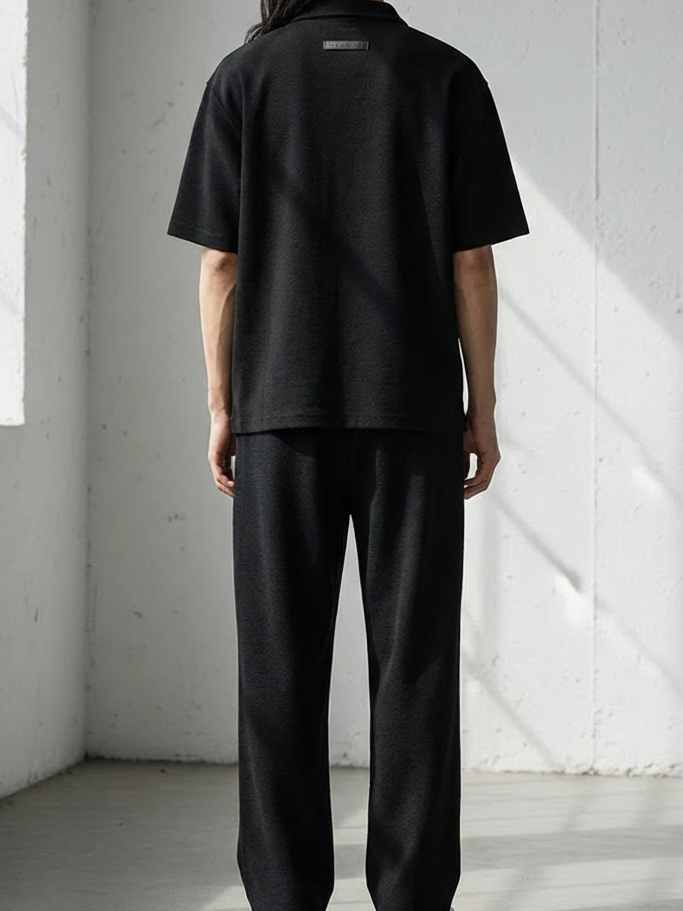 Loose Half Sleeve Textured Knit Polo｜BM-T125