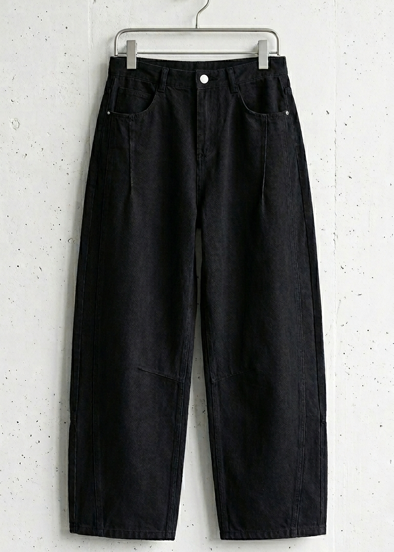 3D Arc-Cut Wide-Leg Black Trousers｜BM-B-138