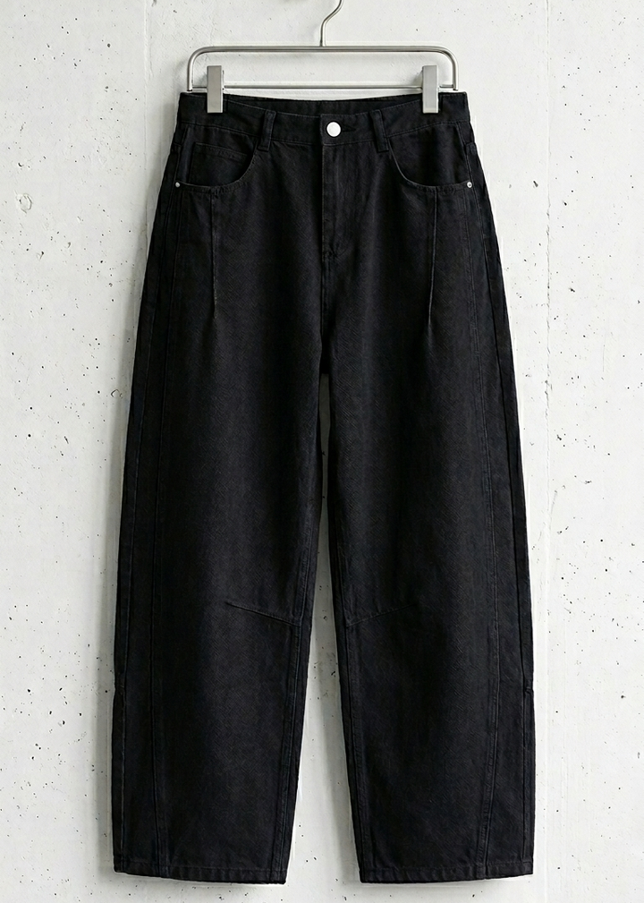 3D Arc-Cut Wide-Leg Black Trousers｜BM-B-138