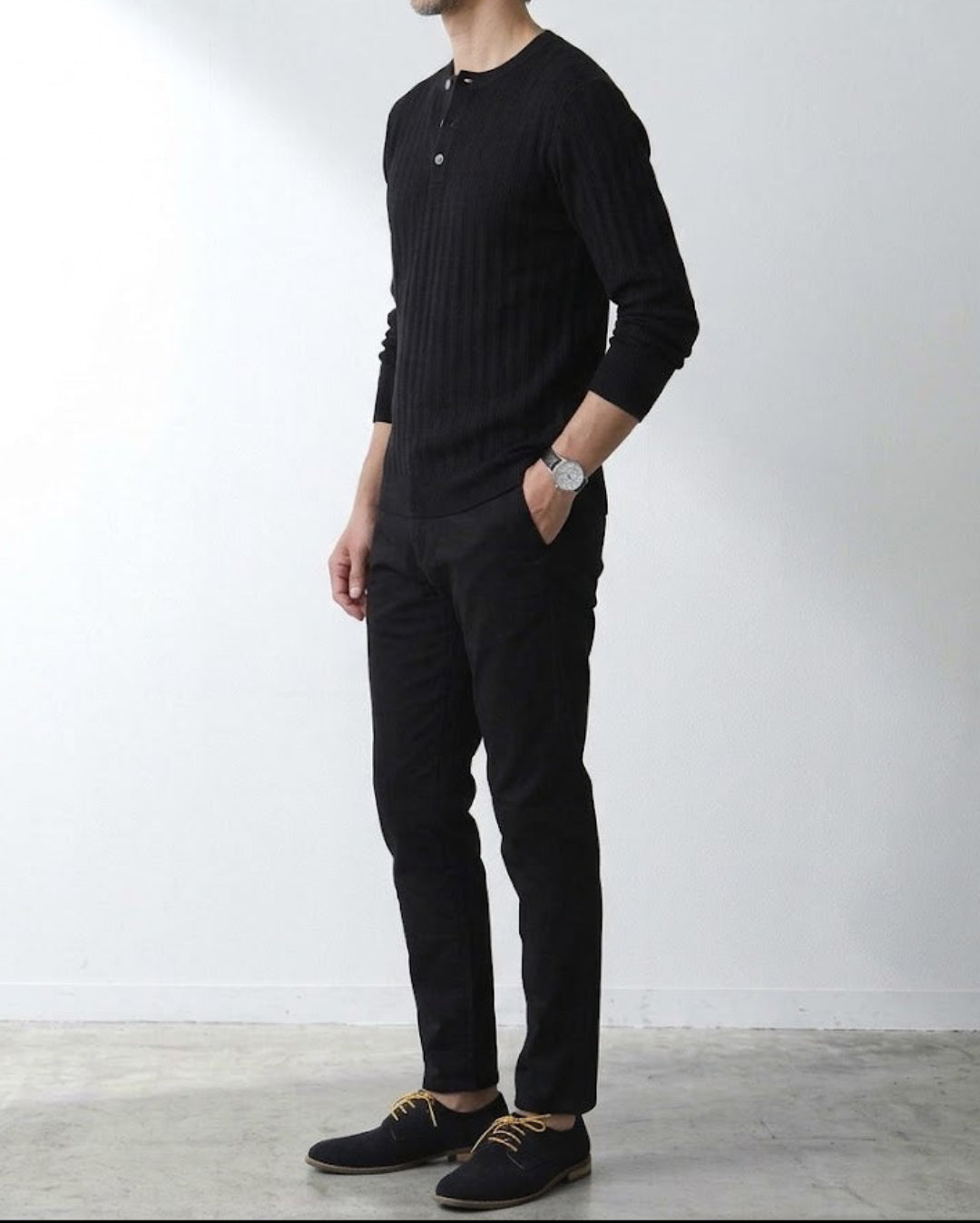 Ribbed Henley Neck Layered Knit Sweater｜BM-T-186