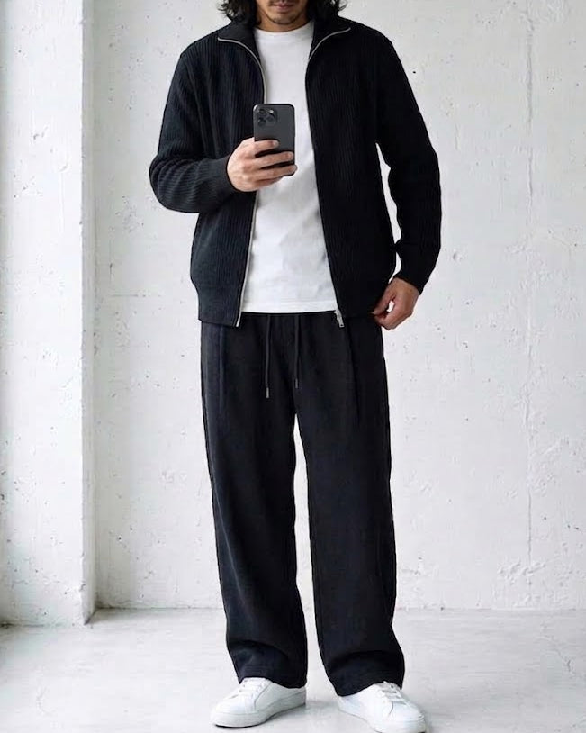 Dense-Rib Stand Collar Zip Knit｜BM-T-180