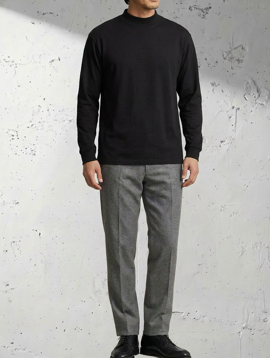 Premium 300g Cotton Mock Neck Long Sleeve｜BM-T-140