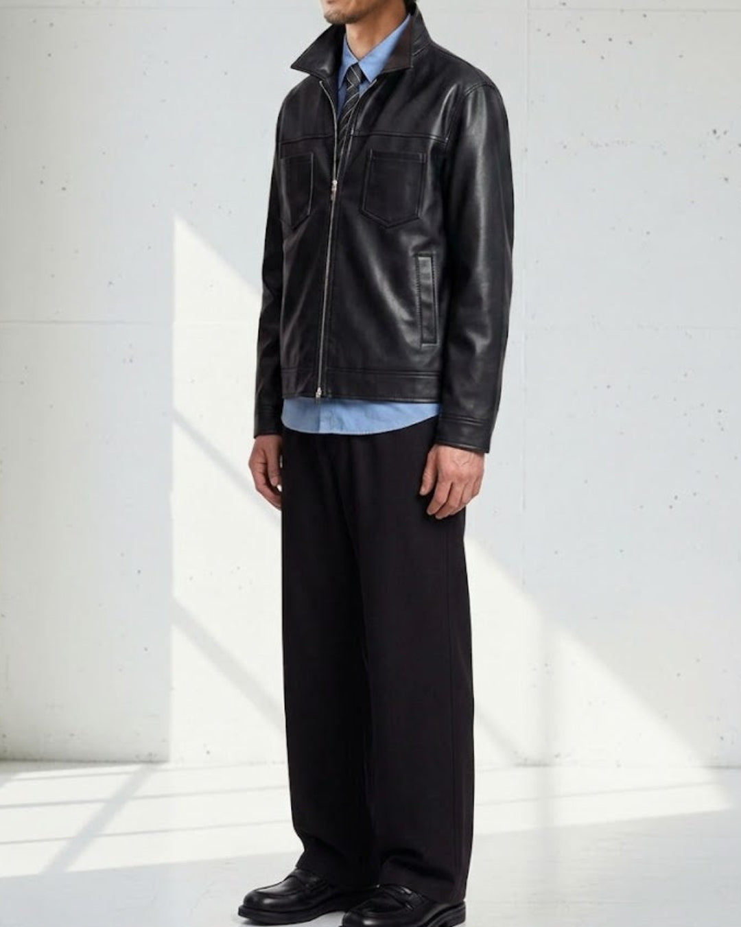 Faux Leather Collared Moto Jacket｜BM-O-150