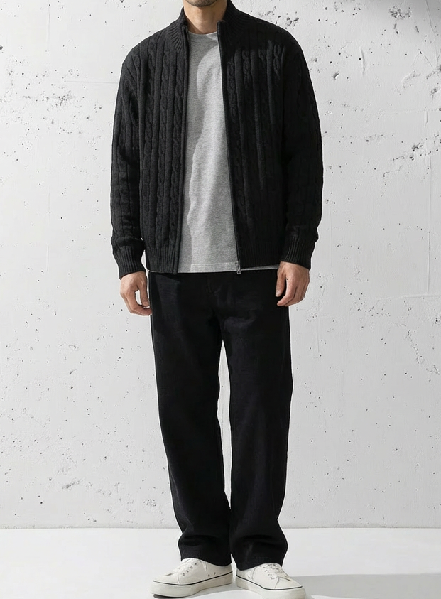 Shoulder Twist Zip Luxe Cardigan｜BM-T-139