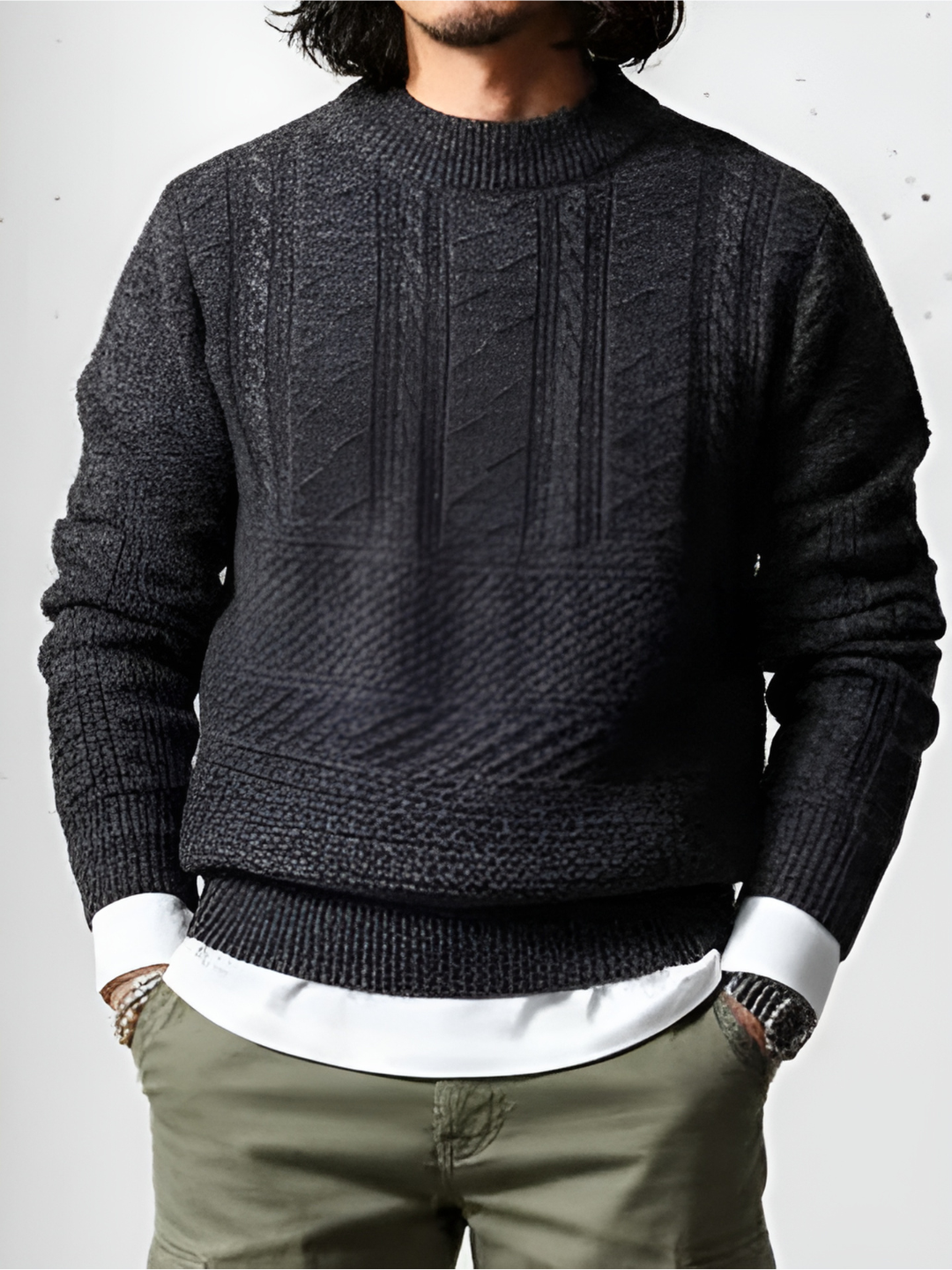 Half Neck Pullover Aran Sweater｜BM-T-119