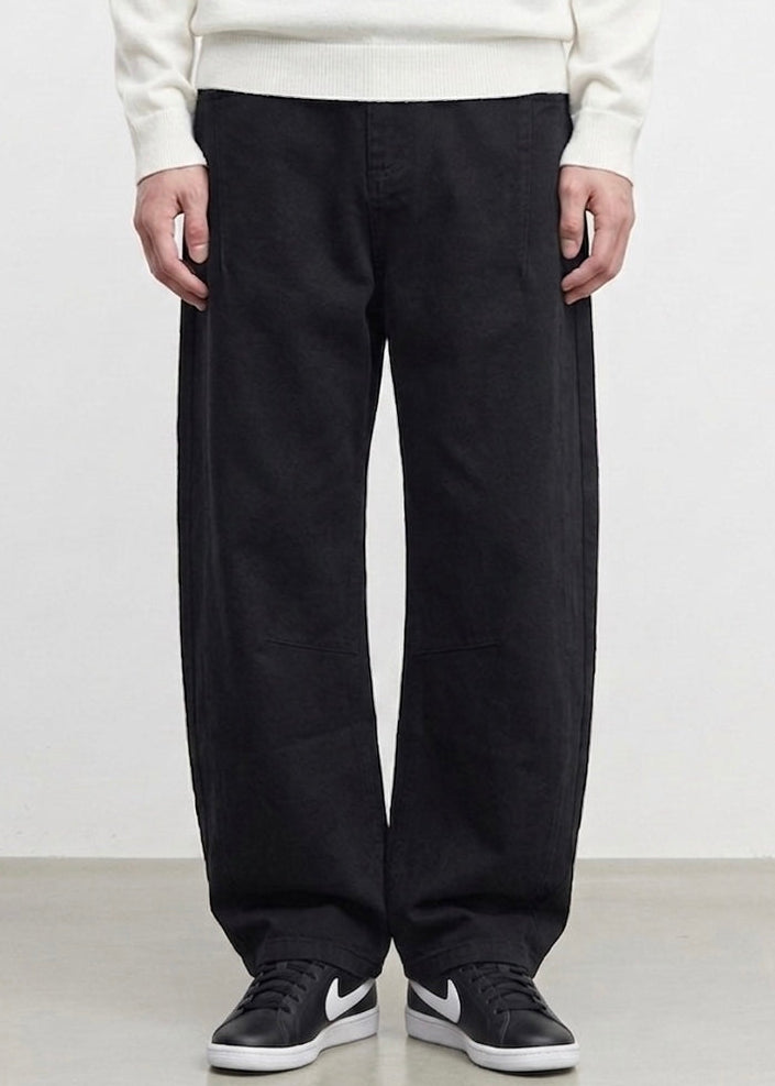 3D Arc-Cut Wide-Leg Black Trousers｜BM-B-138
