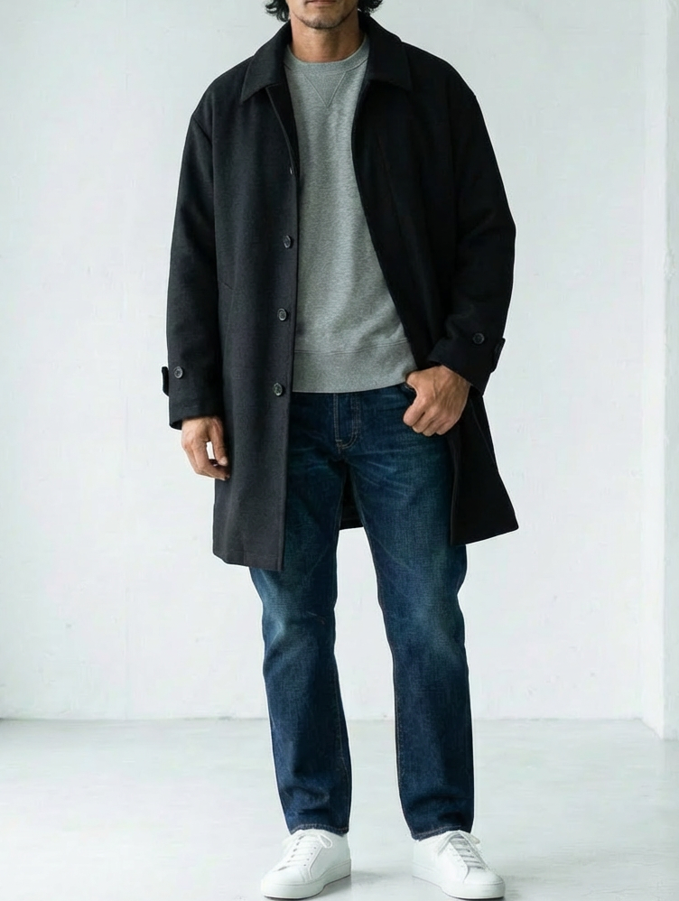 Herringbone Padded Mid-length Wool Coat｜BM-O-128