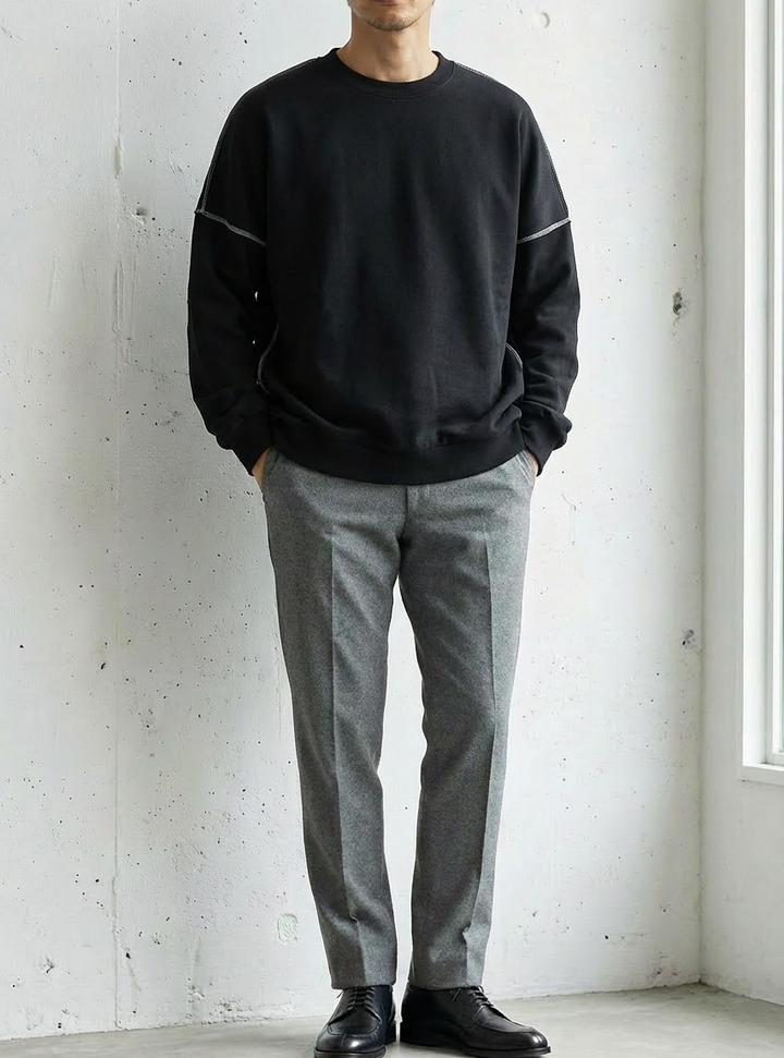 Plain Patchwork Round Neck Sweat Shirt｜BM-T-142