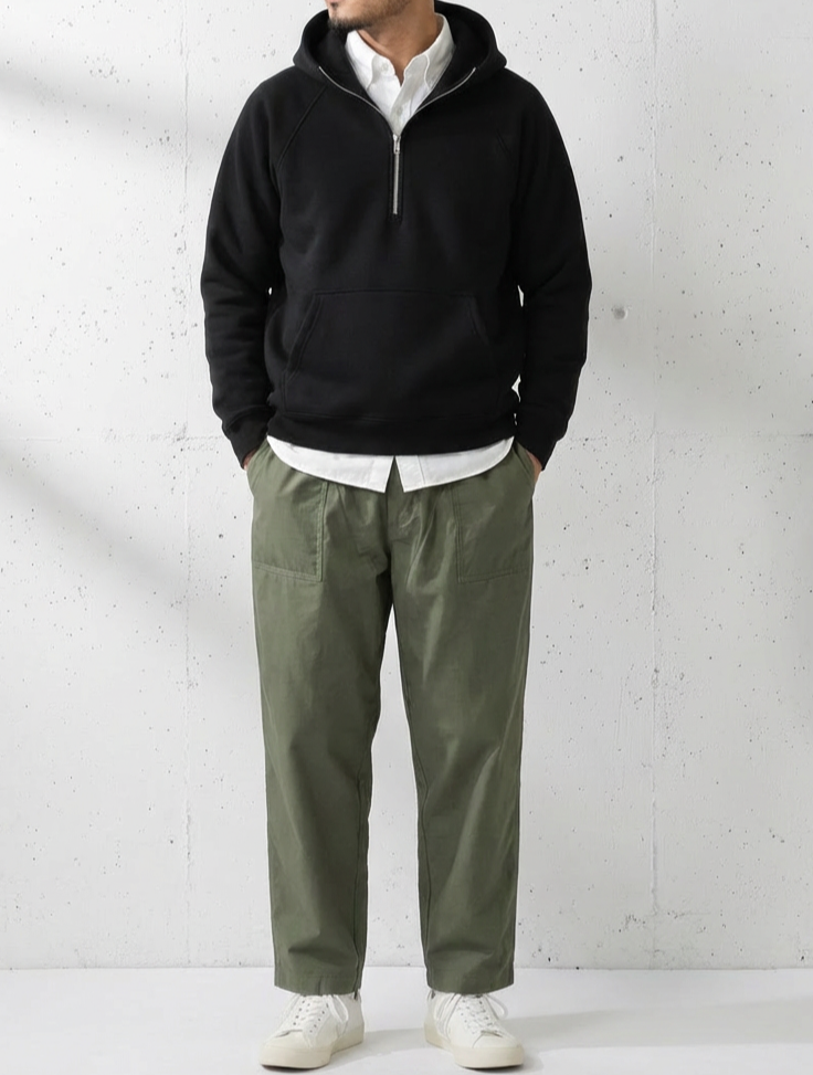 Fleece Pullover Hoodie Half Zip Design｜BM-T-127