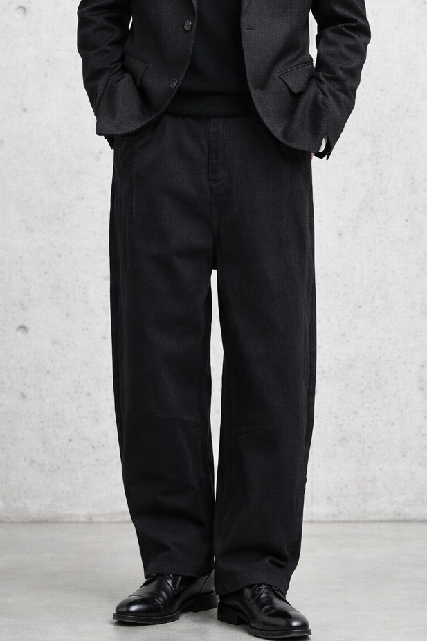 3D Arc-Cut Wide-Leg Black Trousers｜BM-B-138