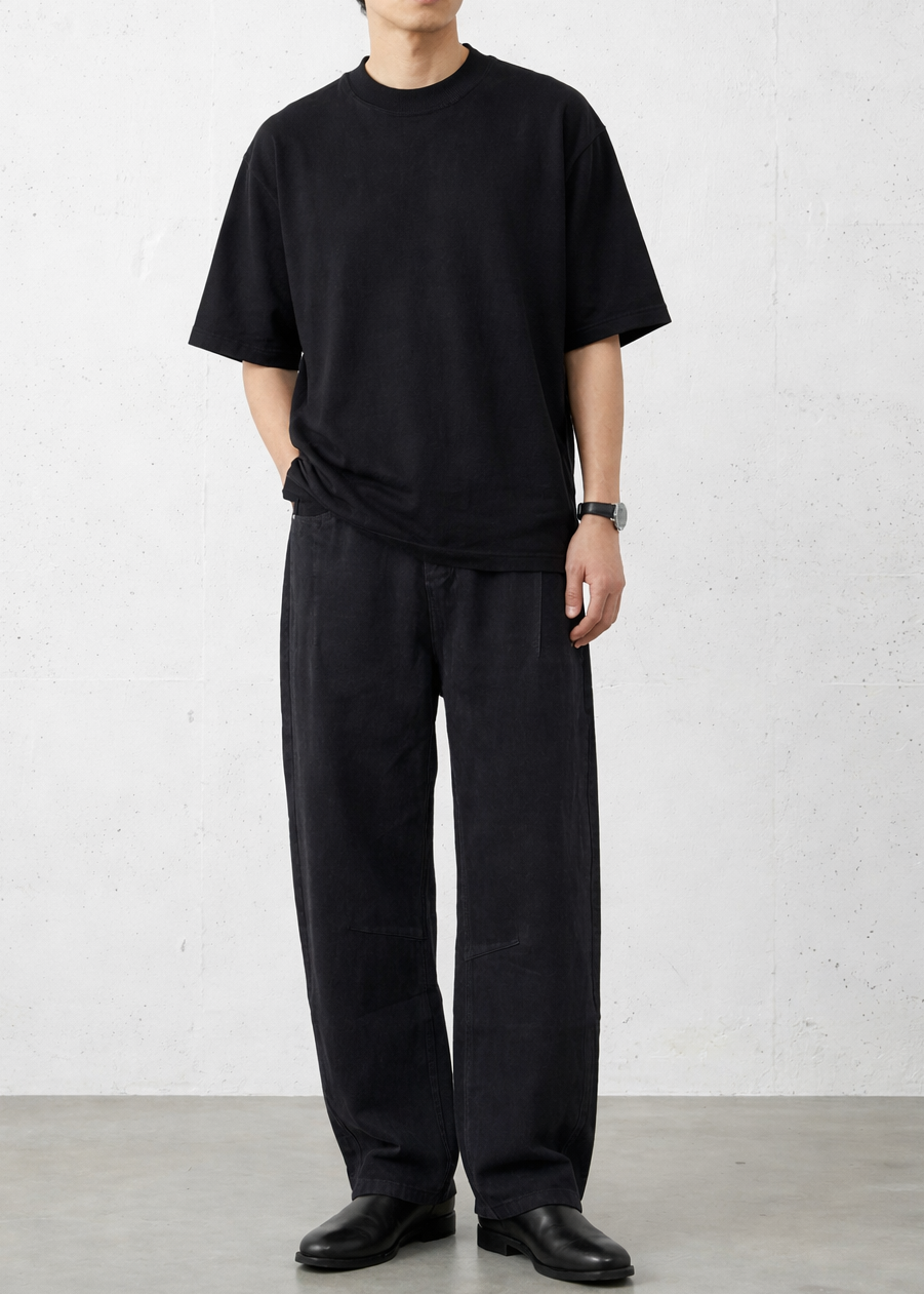 3D Arc-Cut Wide-Leg Black Trousers｜BM-B-138