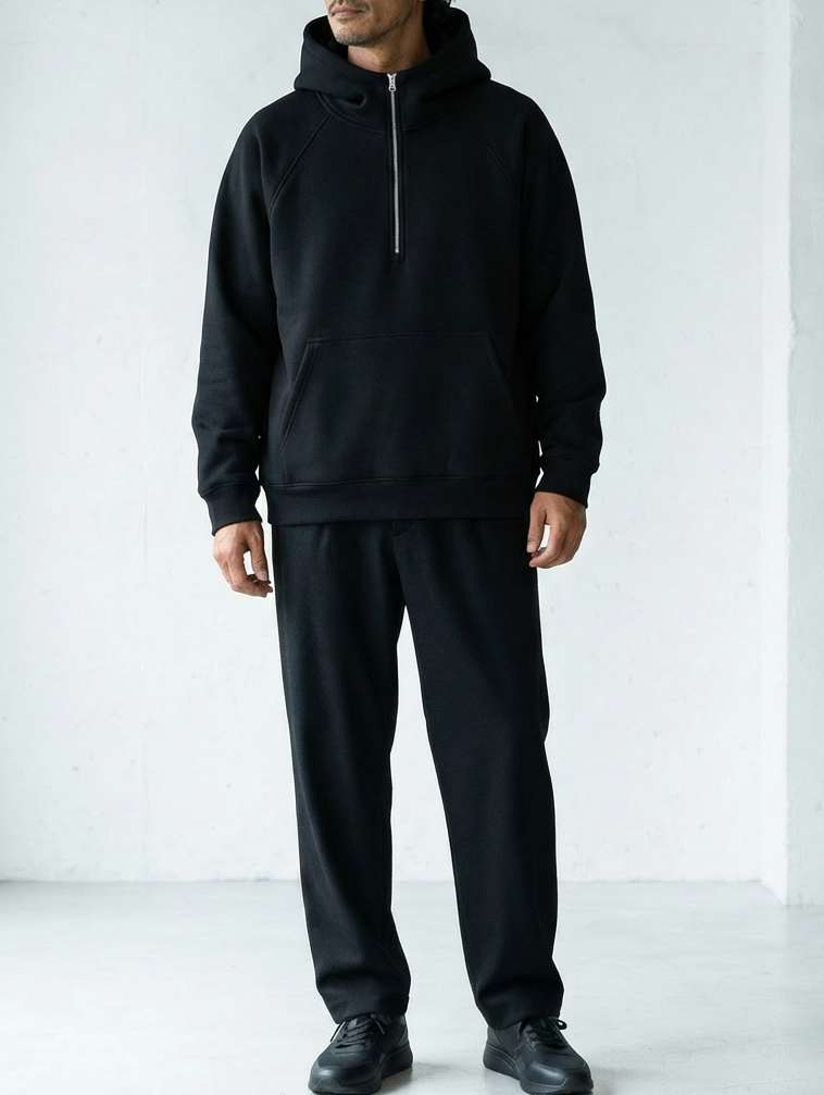 Fleece Pullover Hoodie Half Zip Design｜BM-T-127