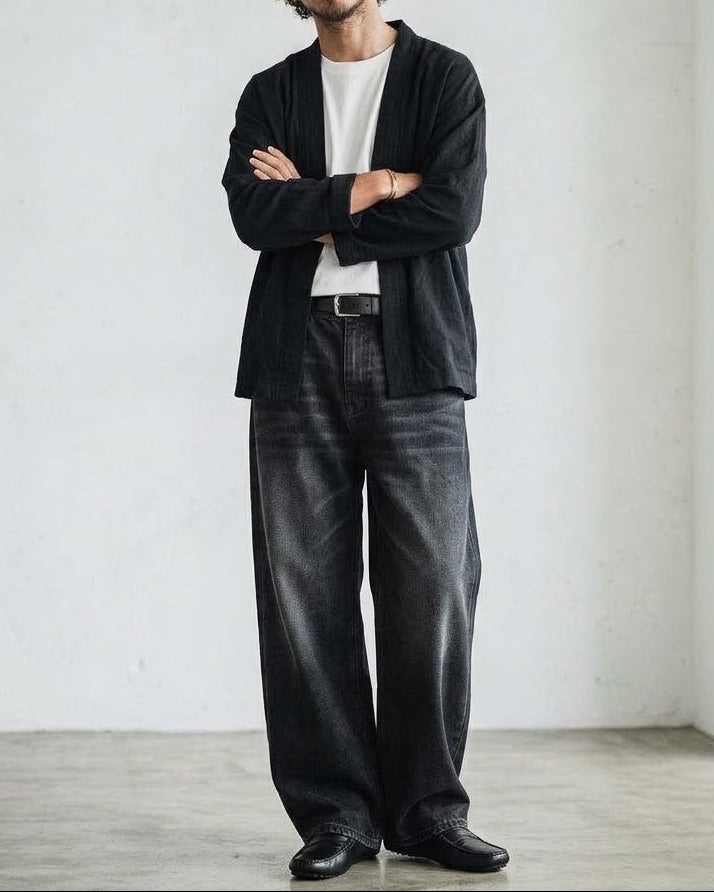 Worn-In Wash Black Drop-Curve Denim｜BM-B-156