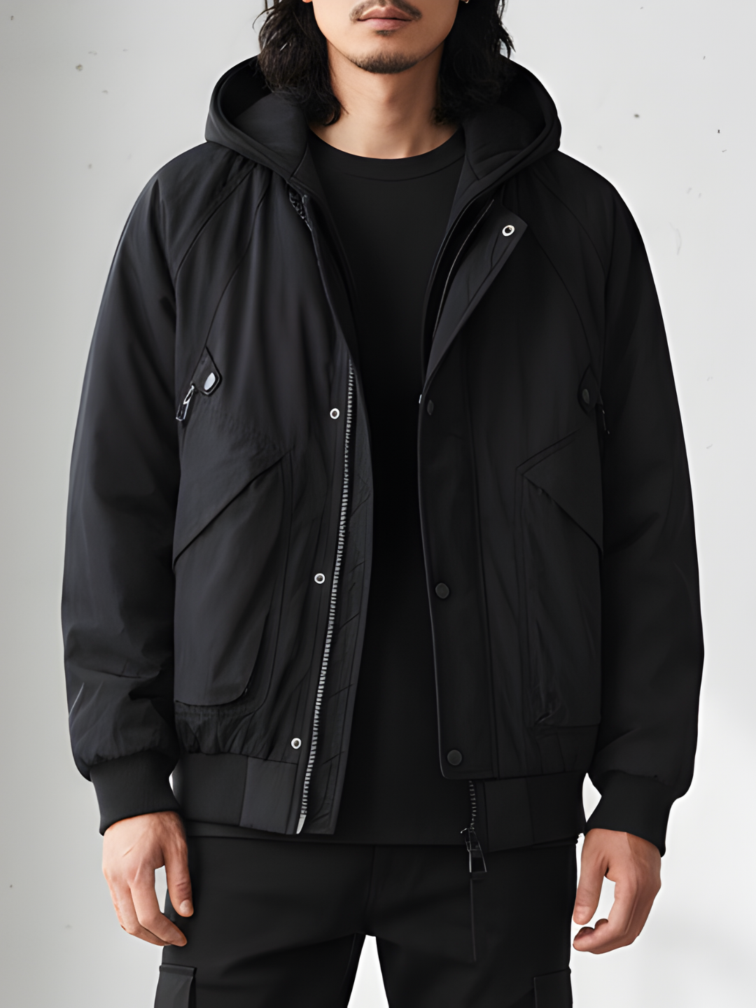 Layered Style Hood Warm Bomber Jacket ｜BM-O-121